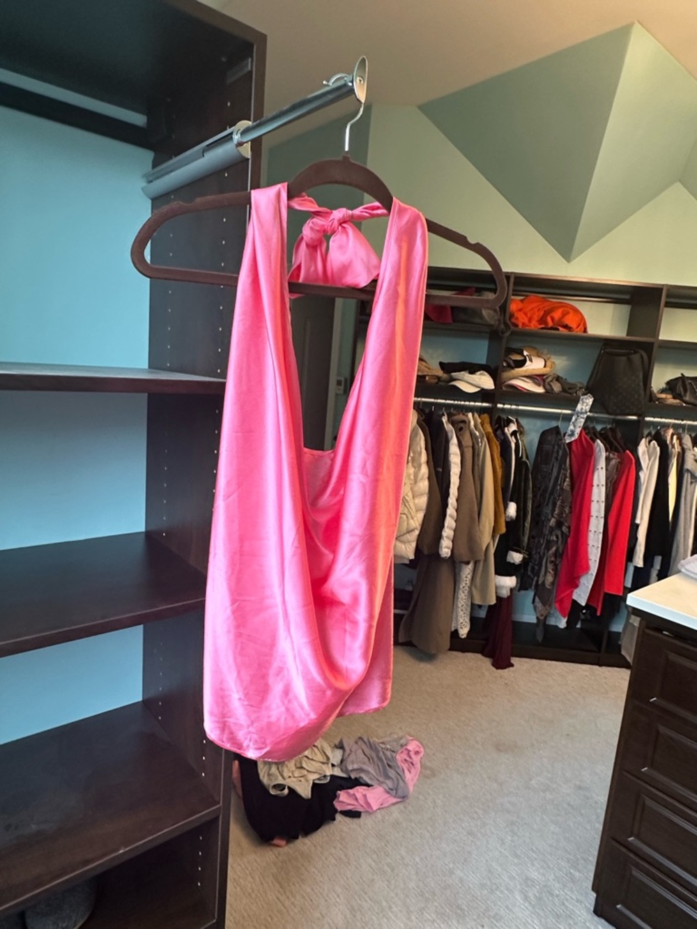 Ramy Brook Hot Pink Satin Halter Cowl Top